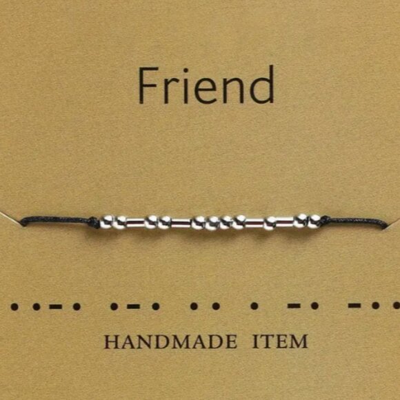 "Friend" Silver Morse Code Bracelets - Adjustable String, Inspirational Message - Picture 1 of 2
